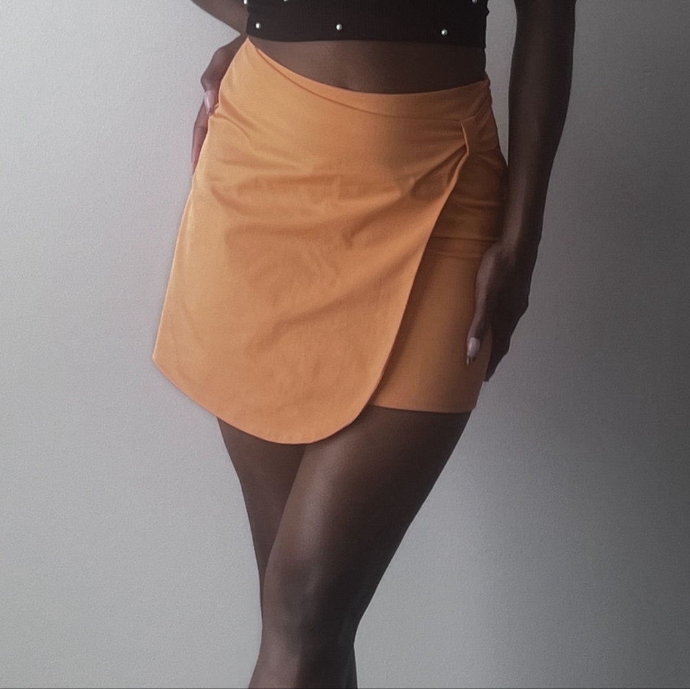 Tangerine Wrap Front Mini Skirt